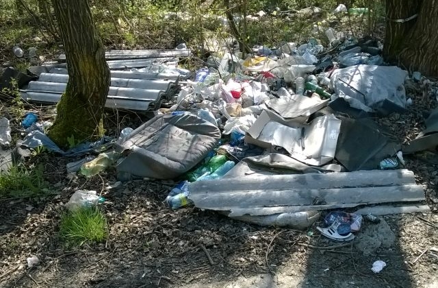 Płyty azbestowe porzucone w lesie wraz ze śmieciami, fot. UG Goleszów