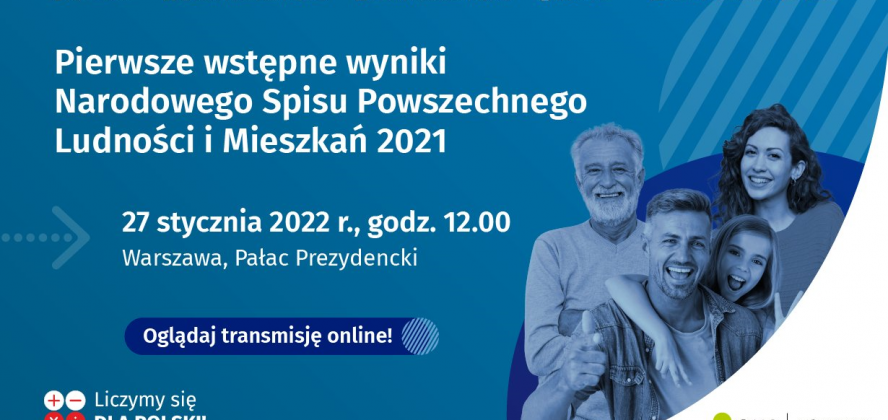 Plakat - wstępne wyniki Narodowego Spisu Powszechnego Ludności i Mieszkań 2021